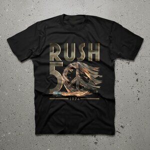 Rush 50th Anniversary Graphic T-Shirt | Classic Rock Band Fan Tee | Unisex Black
